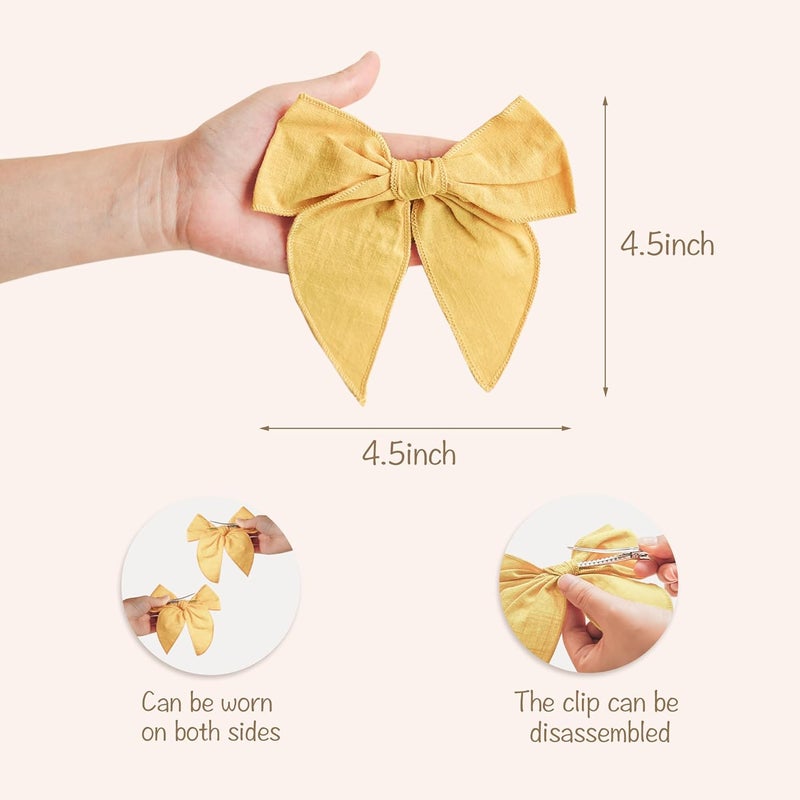 Niceye Fable Girls Hair Bows Cotton Linen Alligator Hair Clips or Little Girls Toddlers Kids Neutral Handmade Hair Accessories - 4.5” bow - Image 2